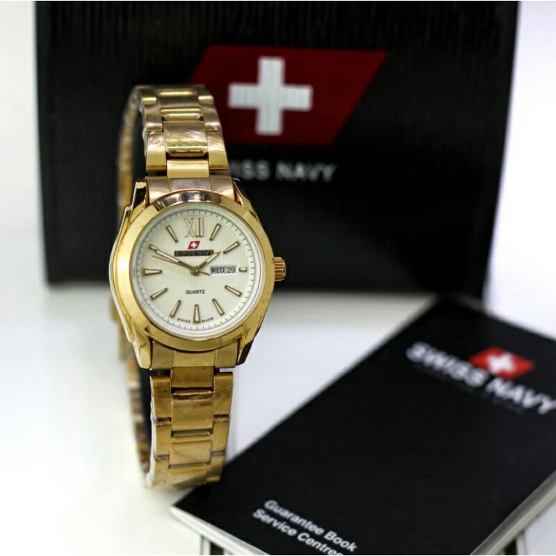 Jam tangan Swiss navy 5859 Tali Rantai gold Original couple