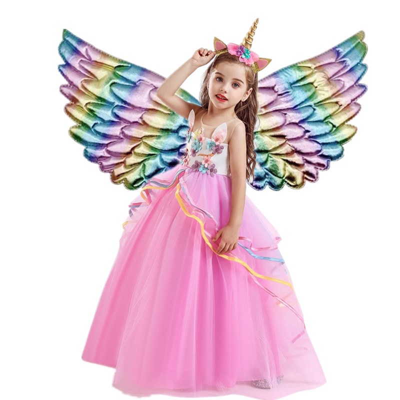 4t-13t Dress Unicorn Anak Panjang Gamis Unicorn Anak Lengan Pendek Baju Ulang Tahun-- Berikan Hadiah