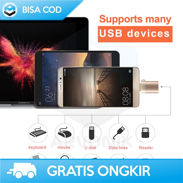 ADAPTOR OTG SMARTPHONE USB TYPE C FEMALE GOLD PLATED BY ROBOTSKY 154