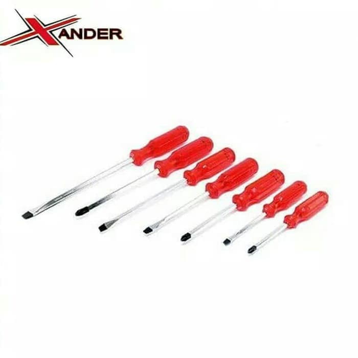 Xander Obeng Ketok Plus Minus set 7pcs - Screwdriver Big Red Handle 7p