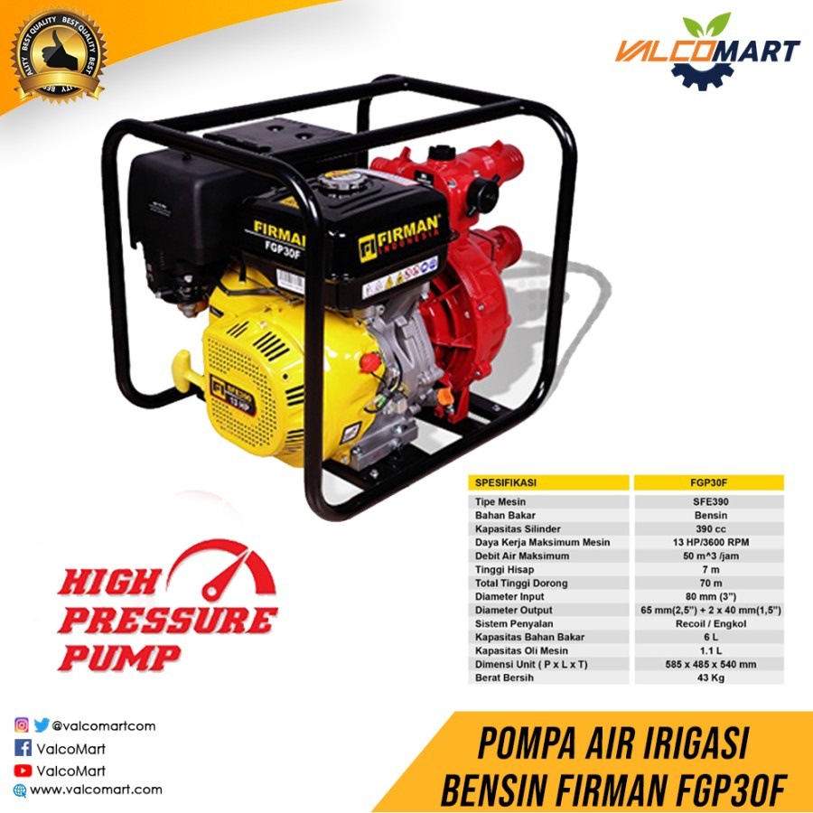 Mesin Pompa Air Irigasi Bensin Firman FGP30 F (Gasoline Water Pump)