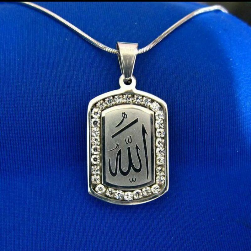Liontin Allah Titanium Silver Mutiara import Premium Pria dan Wanita