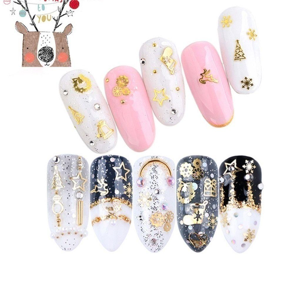 Preva Xmas Manicure Stiker DIY Kecantikan Emas Logam Berongga Snowflake Bell Elk Natal Decal