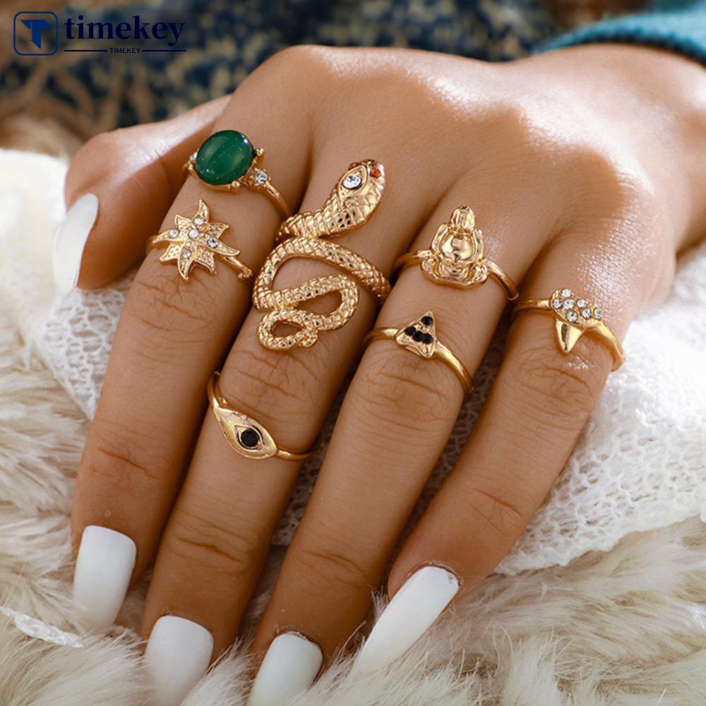 Timekey 5pcsset Cincin Wanita Aneka Desain Kreatif Untuk Hadiah A4K6