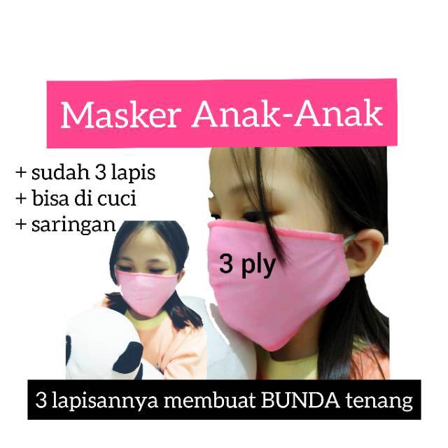 Masker Anak-anak 3 ply, Masker Kain 3 ply Warna Warni, Masker mulut 3 ply untuk Anak