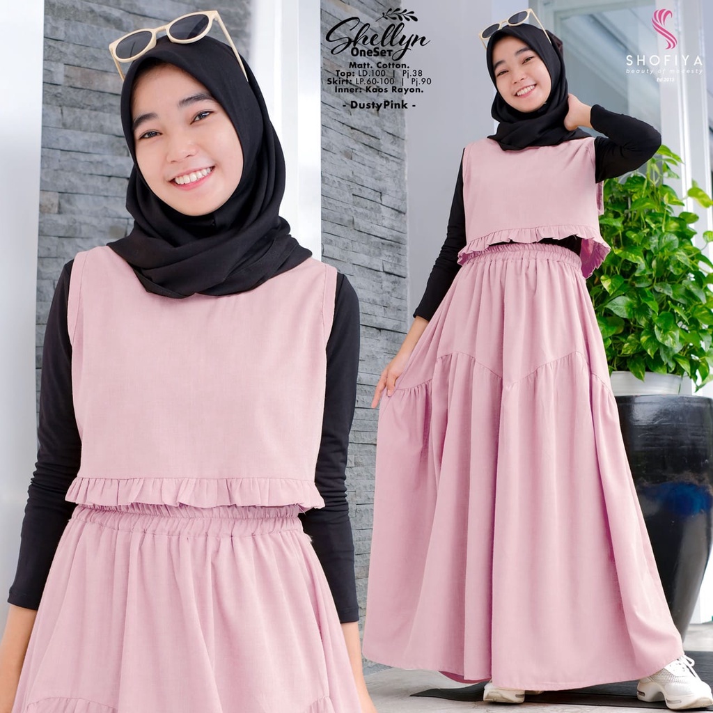 SHELLYN ONE SET LD 100 CM SETELAN KATUN ATASAN PLUS SKIRT BAWAHAN ROK MIDI DRESS GAMIS KIDS GAMIS RE