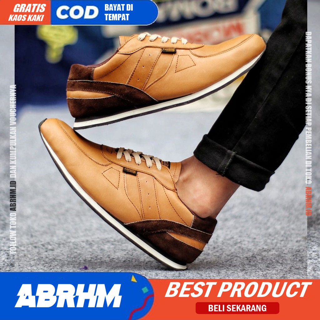 ABRHM X JELLAL Sepatu Casual Sneaker Pria Sepatu Pria Casual Sneakers Kulit Asli Original Cowo / Cowok Sepatu Kasual Kerja Kuliah Gaya Santai Keren Kekinian Orignal Murah Terlaris