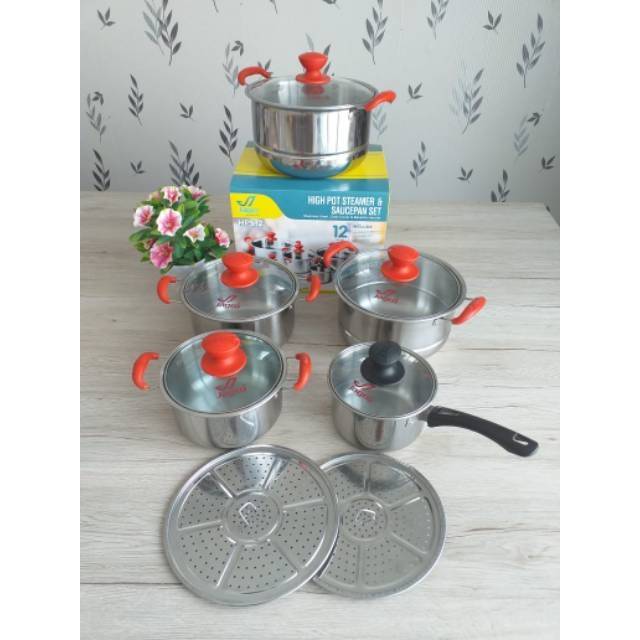 12 Pieces High Pot Steamer Sauce Pan Panci Tutup Kaca 12 Pieces High Pot Steamer Sauce Pan Panci Tutup Kaca