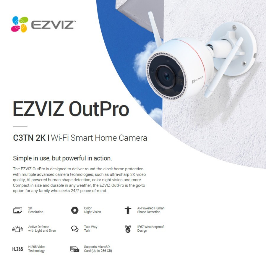 Cctv Ezviz C3TN Outpro 3MP 2K CS-CV310 Wi-Fi Smart IP Camera