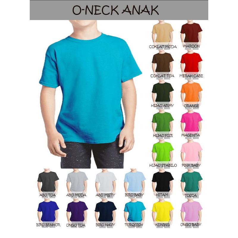 Kaos Anak O Neck Soft Cotton Unisex cowok / cewek Polos