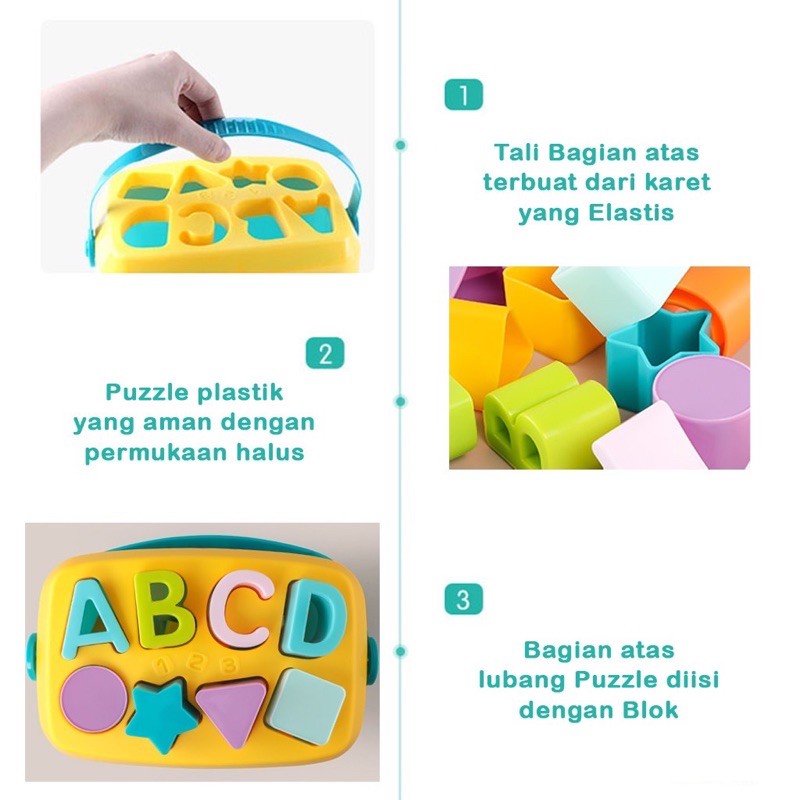 Baby Blocks Puzzle Box - Mainan Edukasi Anak - Bayi Toddler - Education Toy Myownflashcards Busy Box