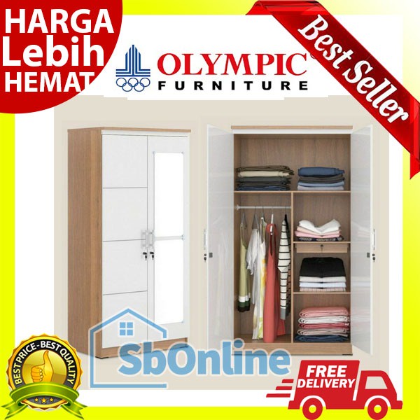 Lemari Pakaian Olympic Putih Glossy - 2 Pintu Eero