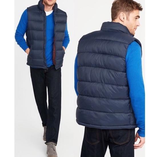 blue puffer vest