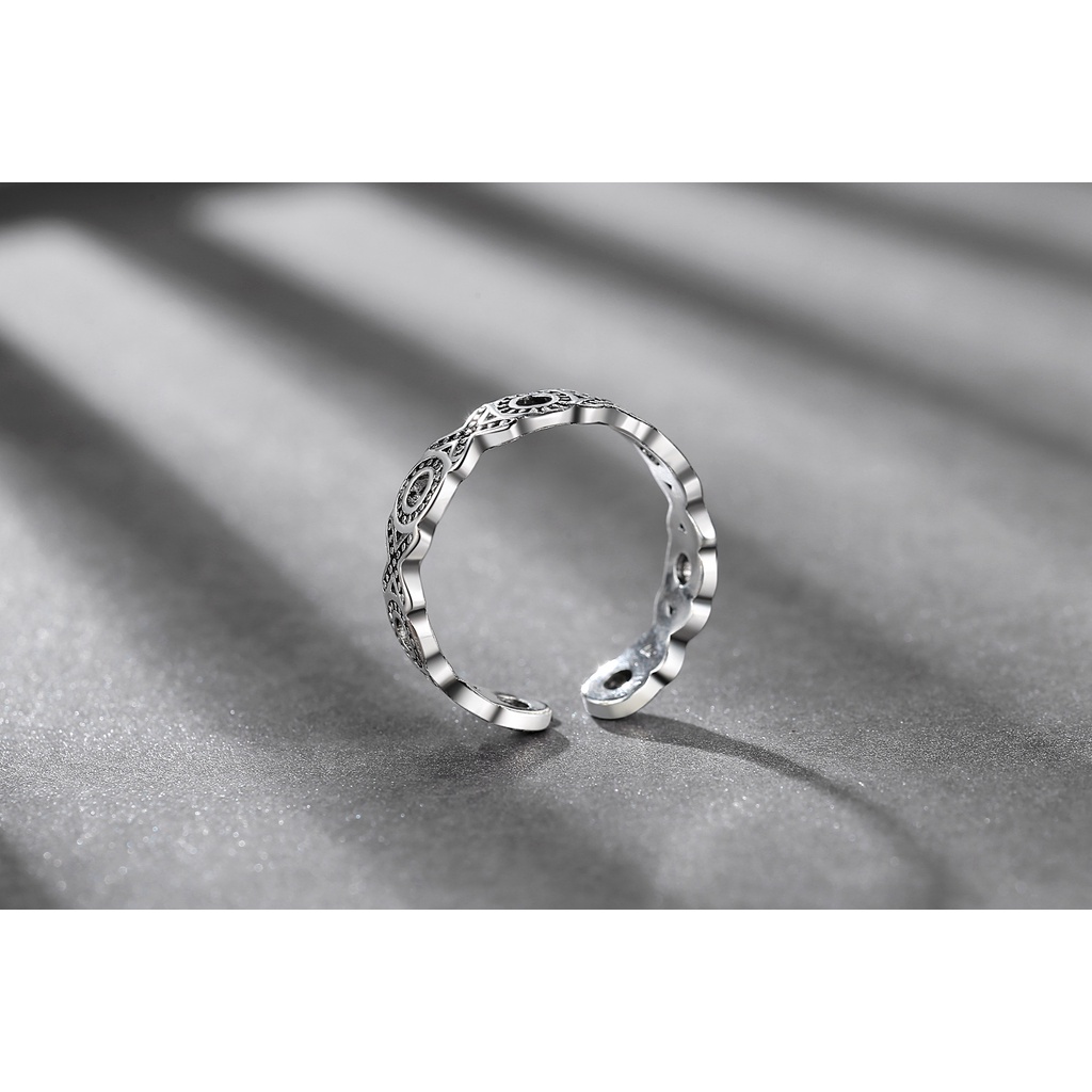cincin perak 925 asli untuk wanita/Cincin yang Dapat Disesuaikan, Perhiasan Retro XO Lucu