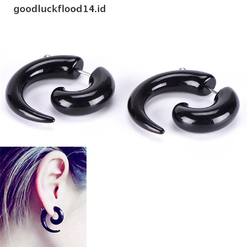 Anting Stud Piercing Bentuk Siput Bahan Akrilik Warna Hitam Gaya Gothic Punk Untuk Pria Dan Wanita