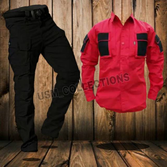 Setelan satu set celana+kemeja tactical 511 drone merah/setelan damkar/setelan partai