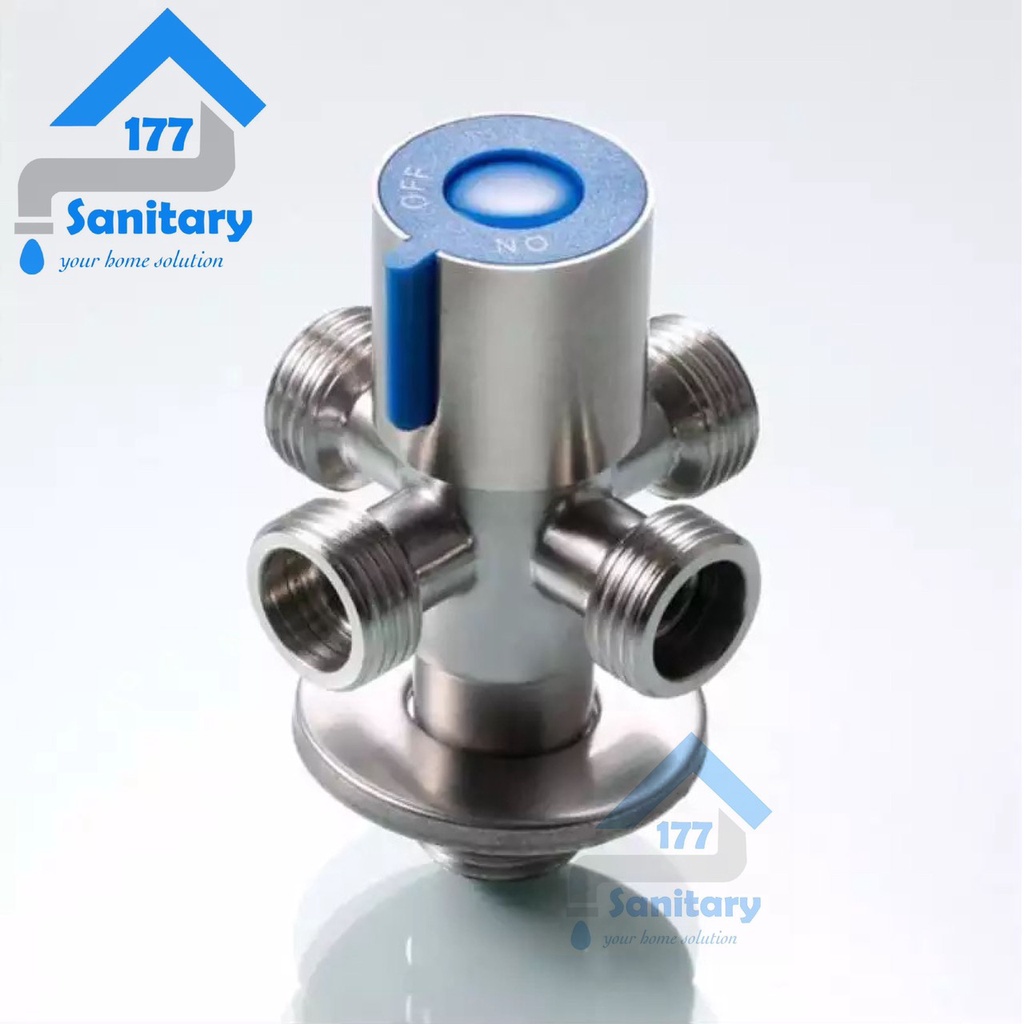 Stop kran cabang 4 stainless 304 JoYu-angle valve unik 4lubang stenlis sambungan keran air cabang kloset closet kamar mandi bercabang four way unique