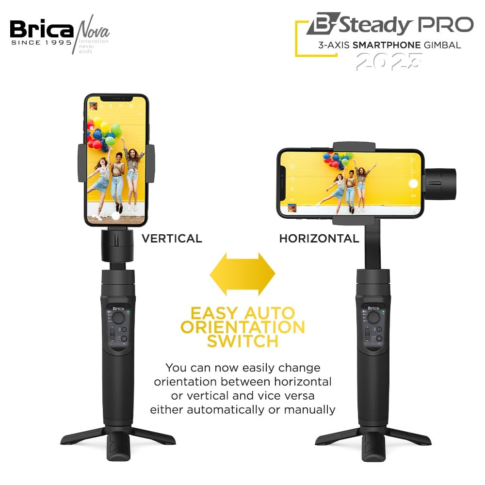 New Brica BSteady PRO 2023 - 3 Axis Gimbal Smartphone - Free Kaos Exclusive  - Hitam