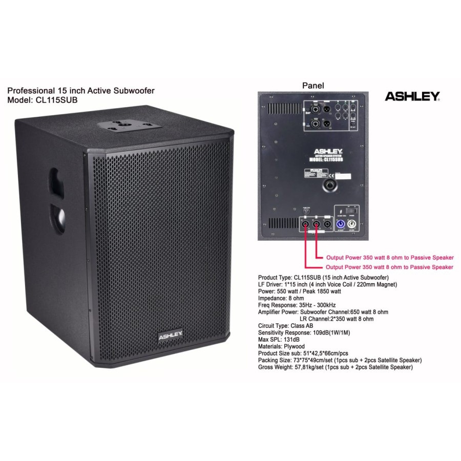 Subwoofer Aktif Ashley CL115SUB Original 15 in With Output To passive
