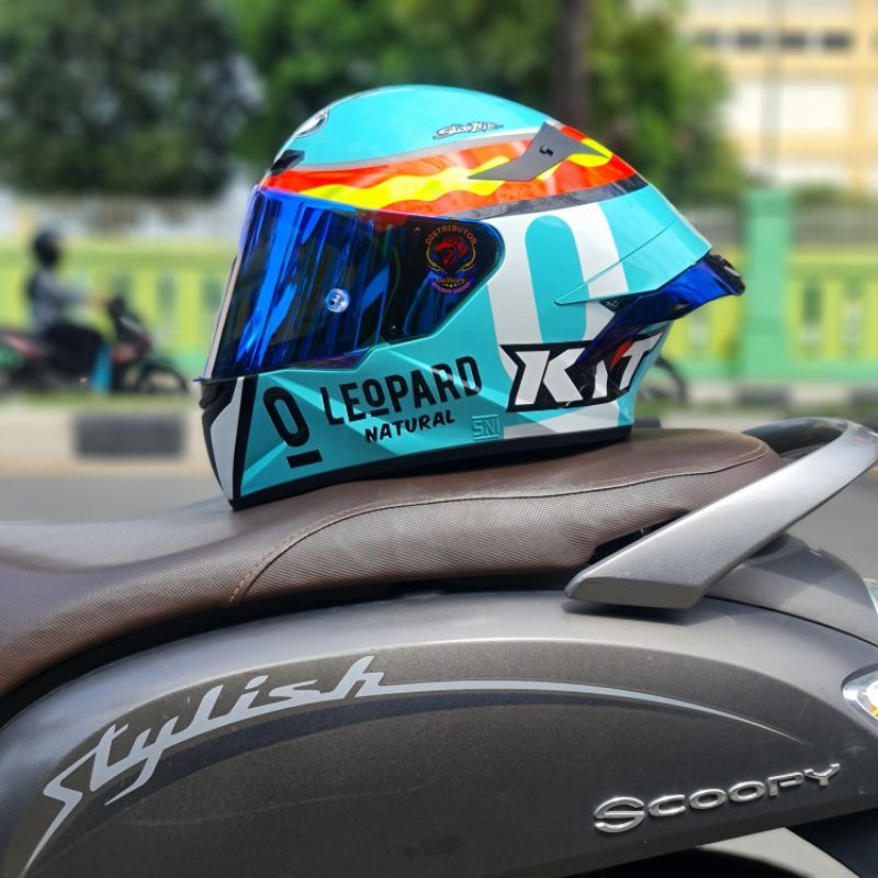 KYT TT COURSE JAUME MASIA LEOPARD / KYT TTC PAKET GANTENG / VISOR IRIDIUM BLUE & SPOILER IRIDIUM BLU