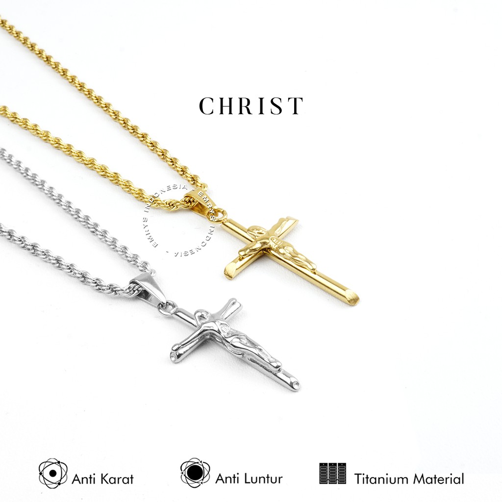 Emrys Liontin Set CHRIST GEN II Titanium Anti Karat Kalung Liontin Salib Titanium Pria Wanita