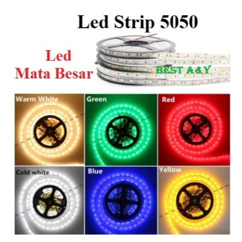 Lampu LED Strip Light 5050 12V Mata Besar Non Waterproof 5 Meter per Roll