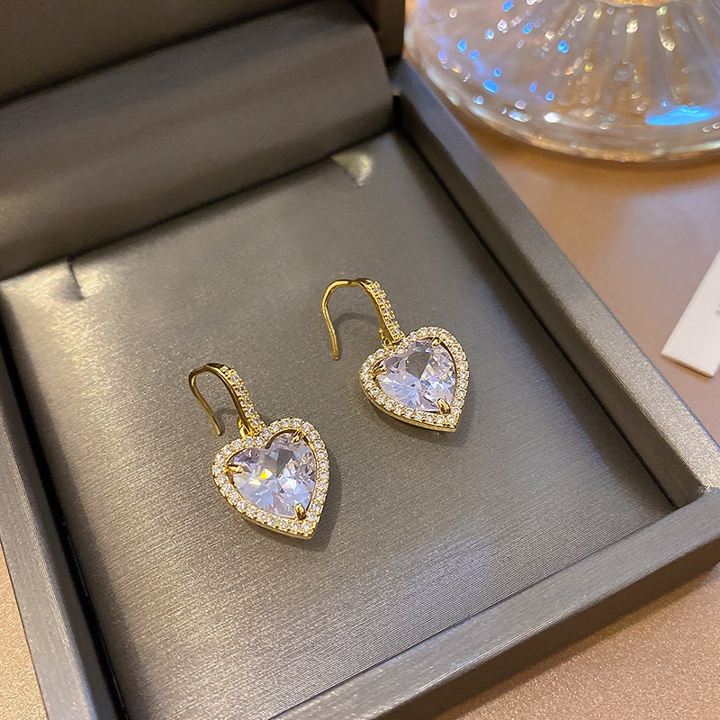 Set Anting Tusuk Desain Hati Hias zircon Untuk Wanita