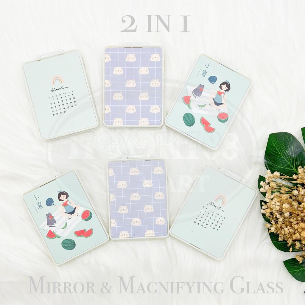 Cermin Lipat Bulat / Kotak / Cermin Saku Korea Portable Mini Motif Lucu / Kaca Lipat Make Up Travel