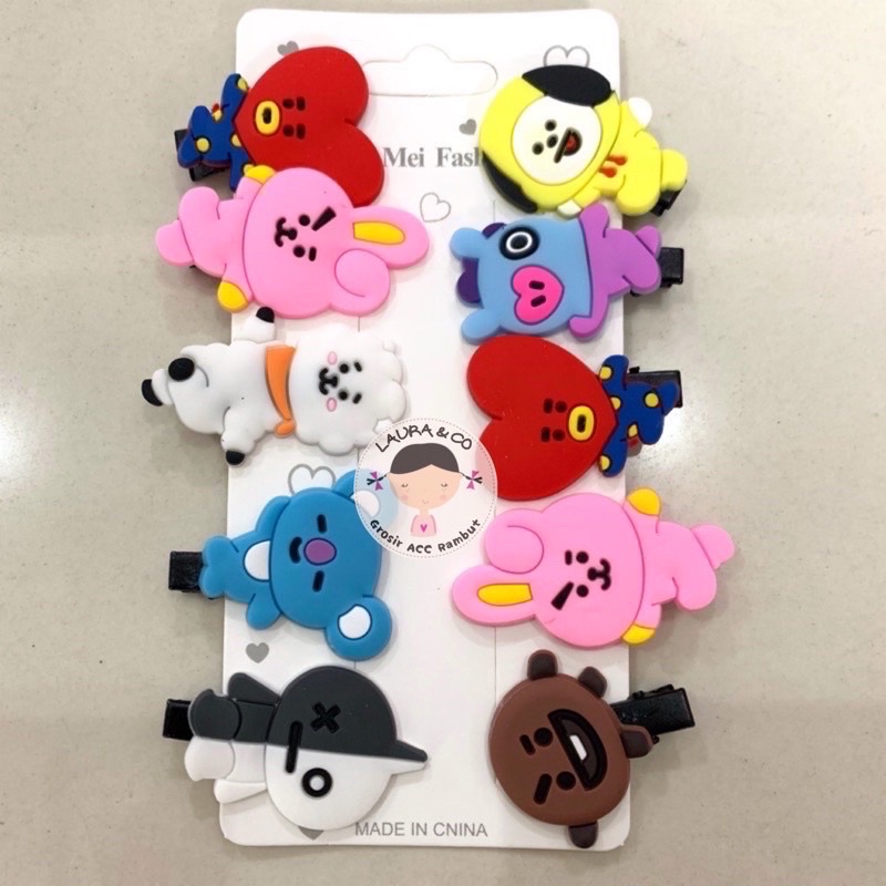 Jepitan Rambut Anak Korea Motif 10pc Kartun Set lapis karet BTS buaya