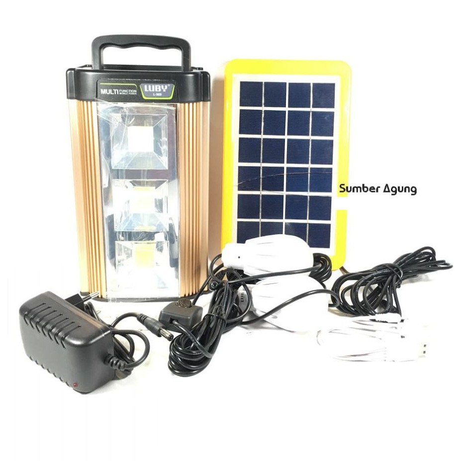 Emergency Tenaga Solar Luby L909 Surya Lampu Cas HP LED Lengkap