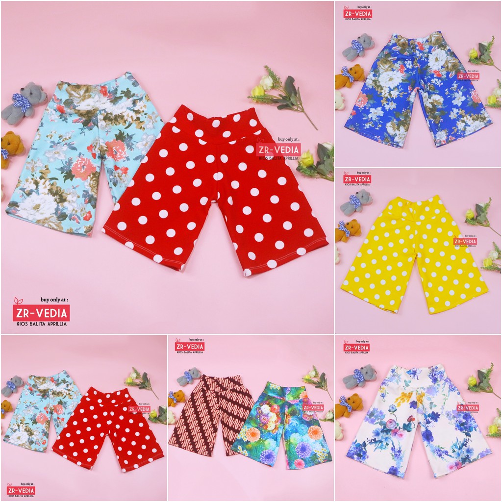 Kulot Motif Uk. 3-4 Tahun / Celana 3per4 Anak Perempuan Skirt Murah Celana Pendek Pants Adem Kulot