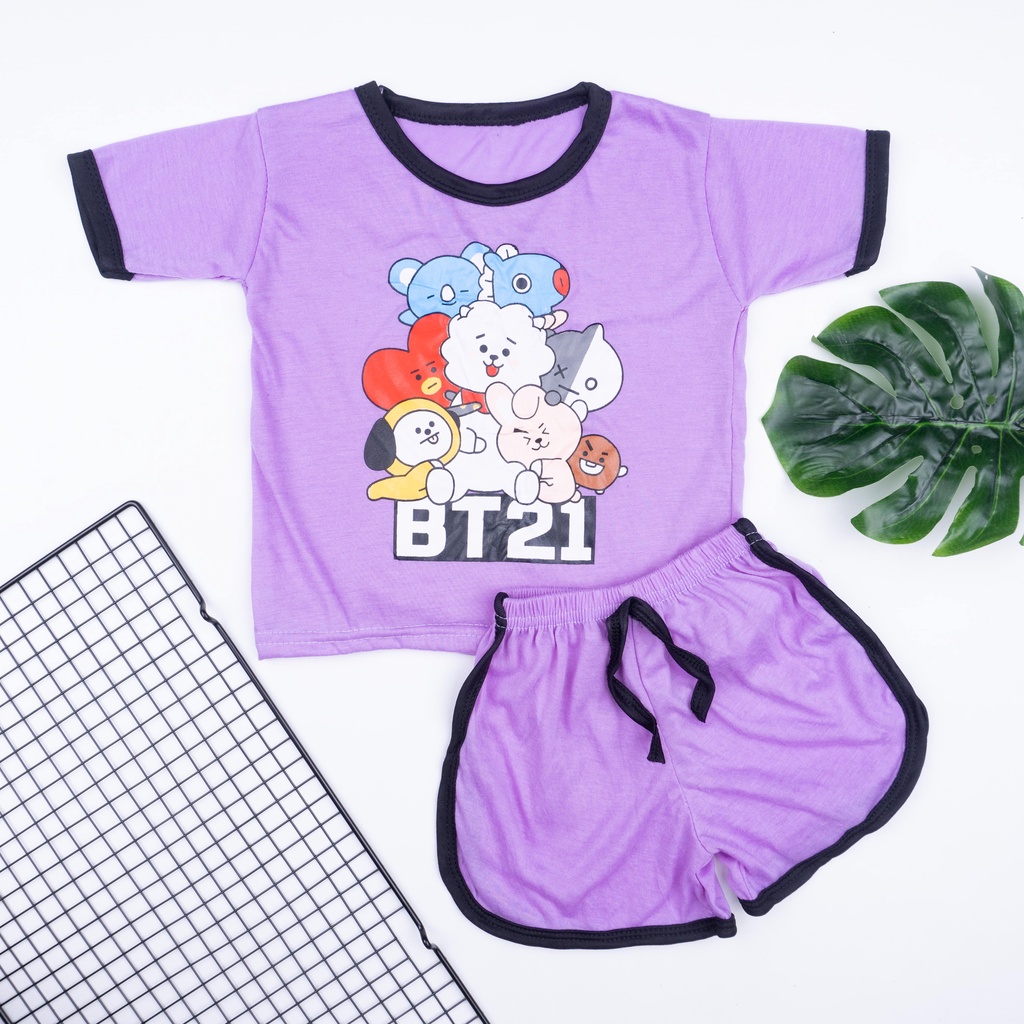 SALE SETELAN PLAYSET CUPA CUP BAJU ANAK KARAKTER / SET ANAK BALITA KARAKTER / SETELAN ANAK UNISEX-SET BT21 - UNGU