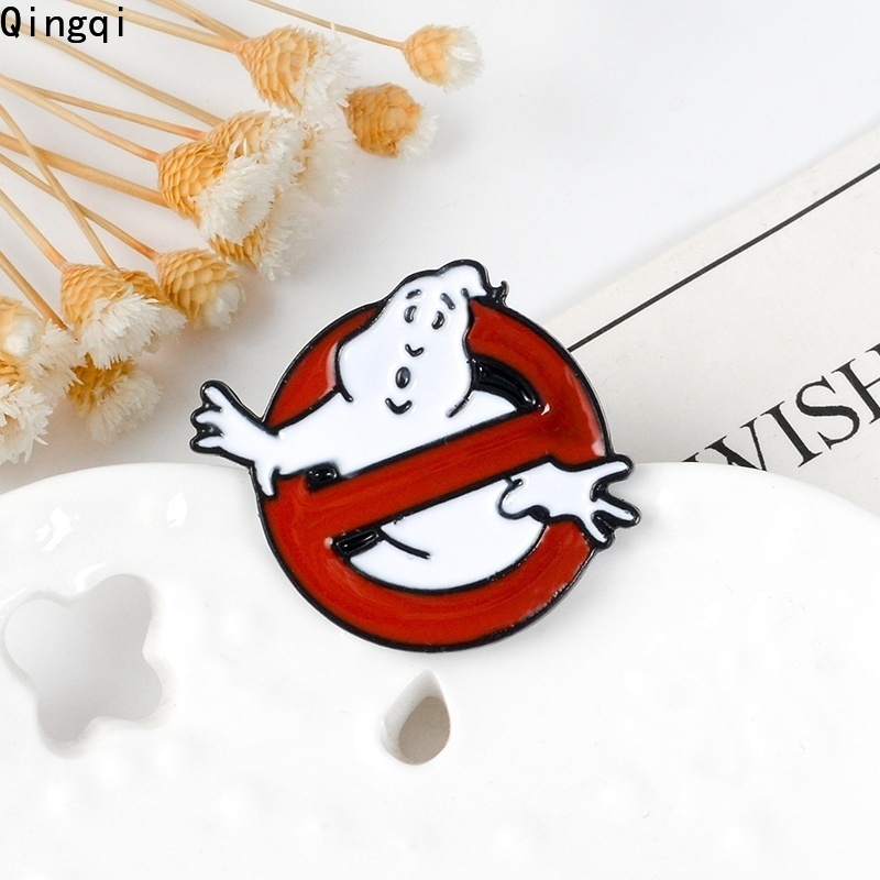 Bros Pin Desain Logo Kartun Ghostbusters No Ghost Movies Gaya Retro Untuk Topi Ransel Dan Rompi