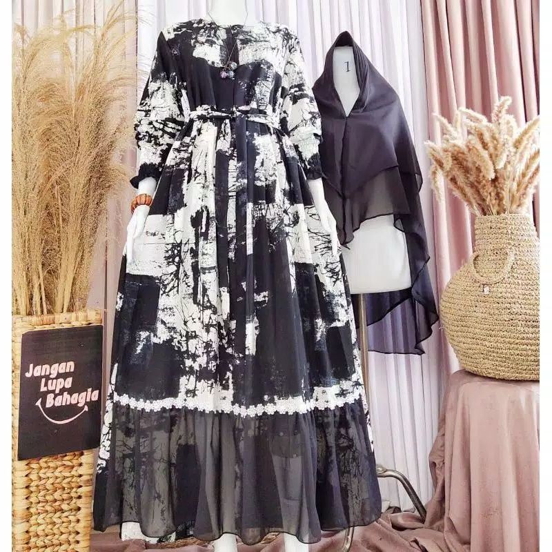 set gamis Monalisa abstrak