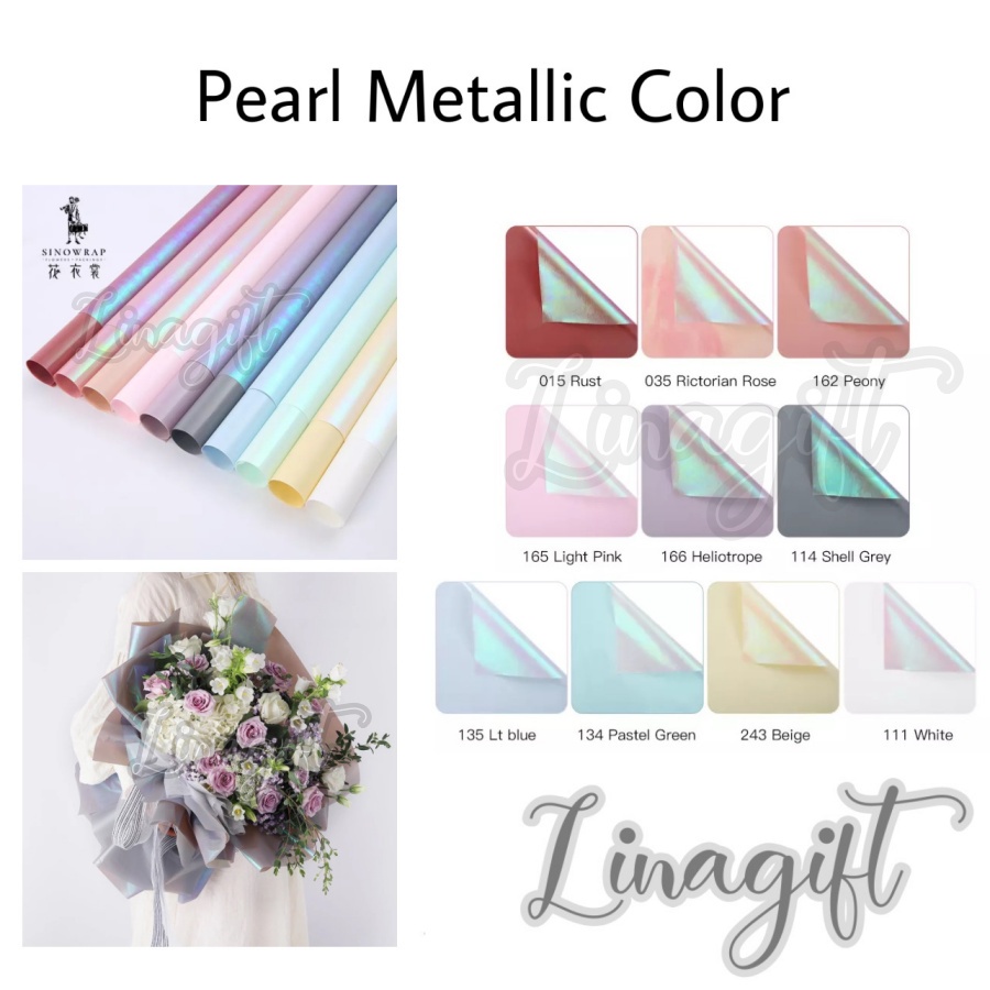 ( 5 Lembar ) PEARL METALLIC COLOR - FLOWER WRAPPING PAPER PLASTIC PEARL SERIES CELLOPHANE RAINBOW COLOR HOLOGRAM WATERPROOF KERTAS BUNGA BUKET/ FLORIST