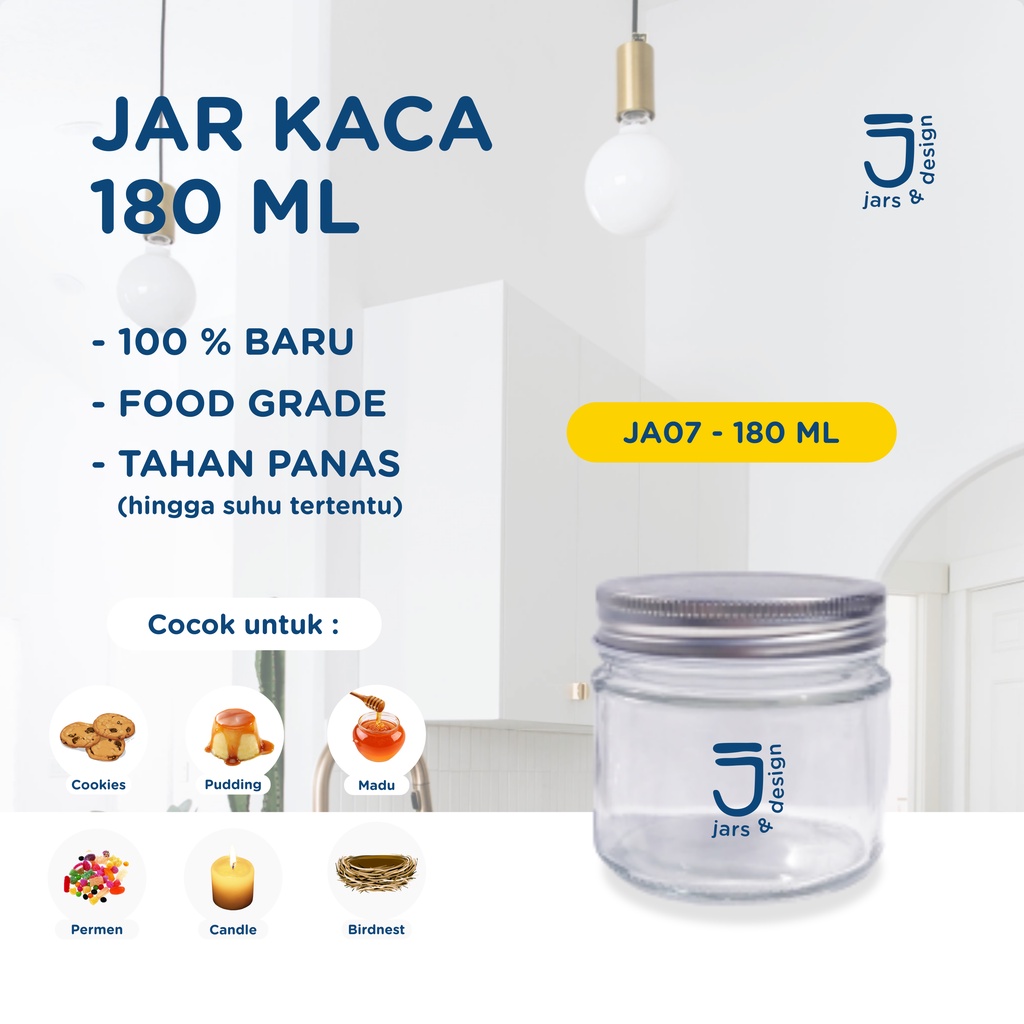 JA07 - Jar Kaca Tutup Aluminium 180ml / Toples Kaca Tutup Aluminium 180ml