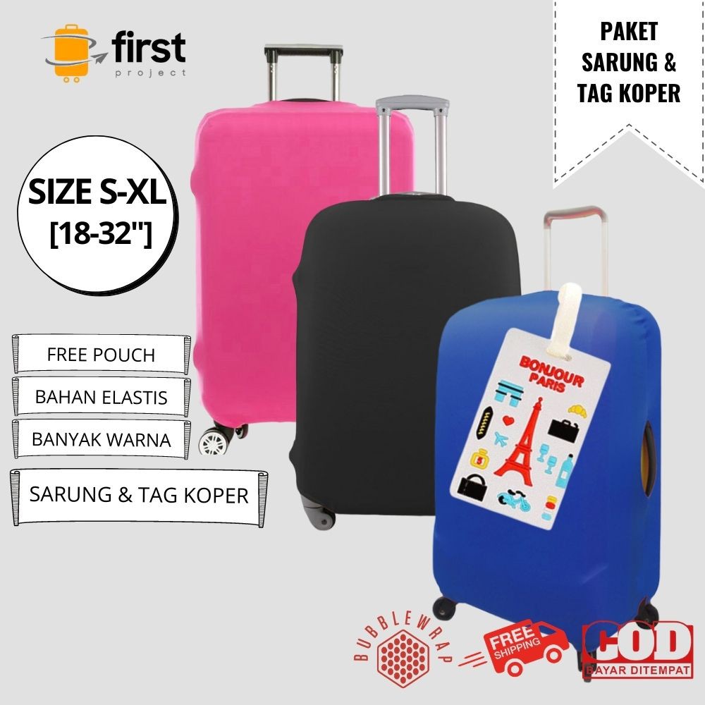 FIRST PROJECT – Paket Travel Luggage Cover Sarung Koper Pelindung Elastis S/M/L/XL 18/20/22/24/26/28