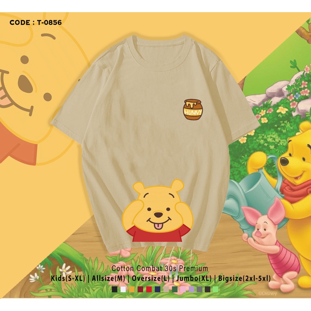 KAOS KATUN / GAMBAR POOH DOWN CUTE / UNISEX / BISA CUSTOM / REAL PICTURE / CUSTOM TEE