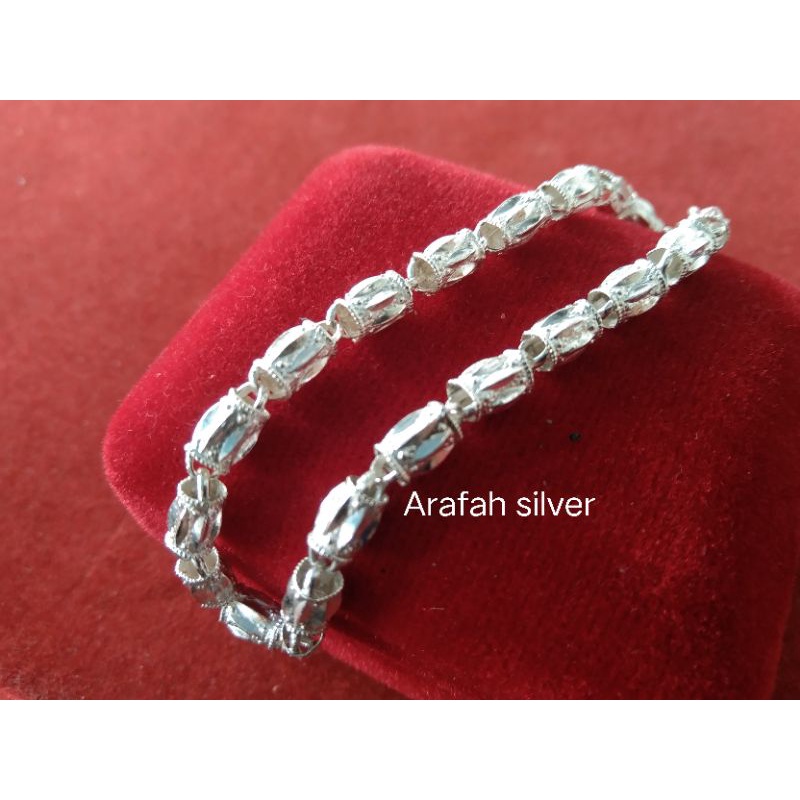 gelang perak murni motif bambu