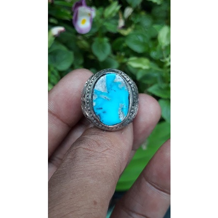 batu cincin pirus persia biru tua jaminan asli dimensi 18 mm