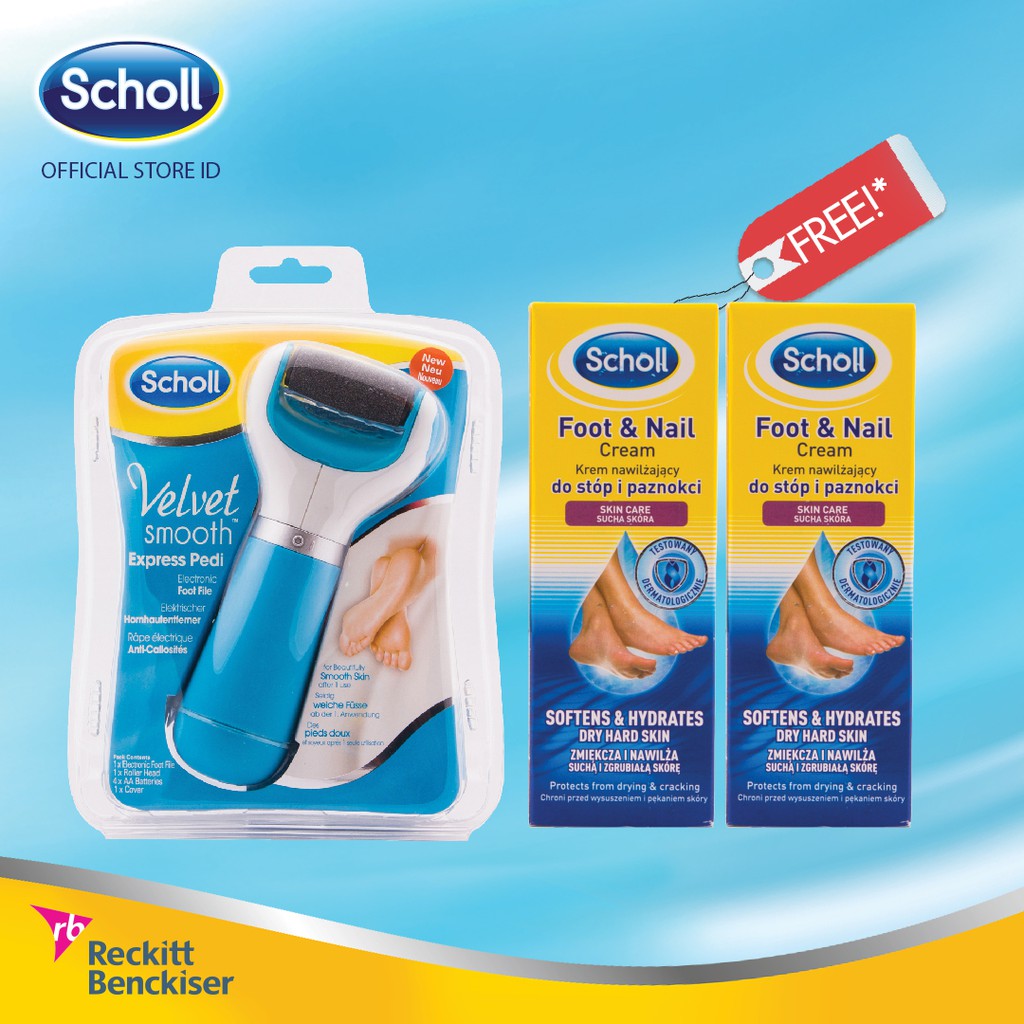 Scholl Device Velvet Smooth Pedi Free 2 Scholl Foot Nail & Cream and Scholl Pouch