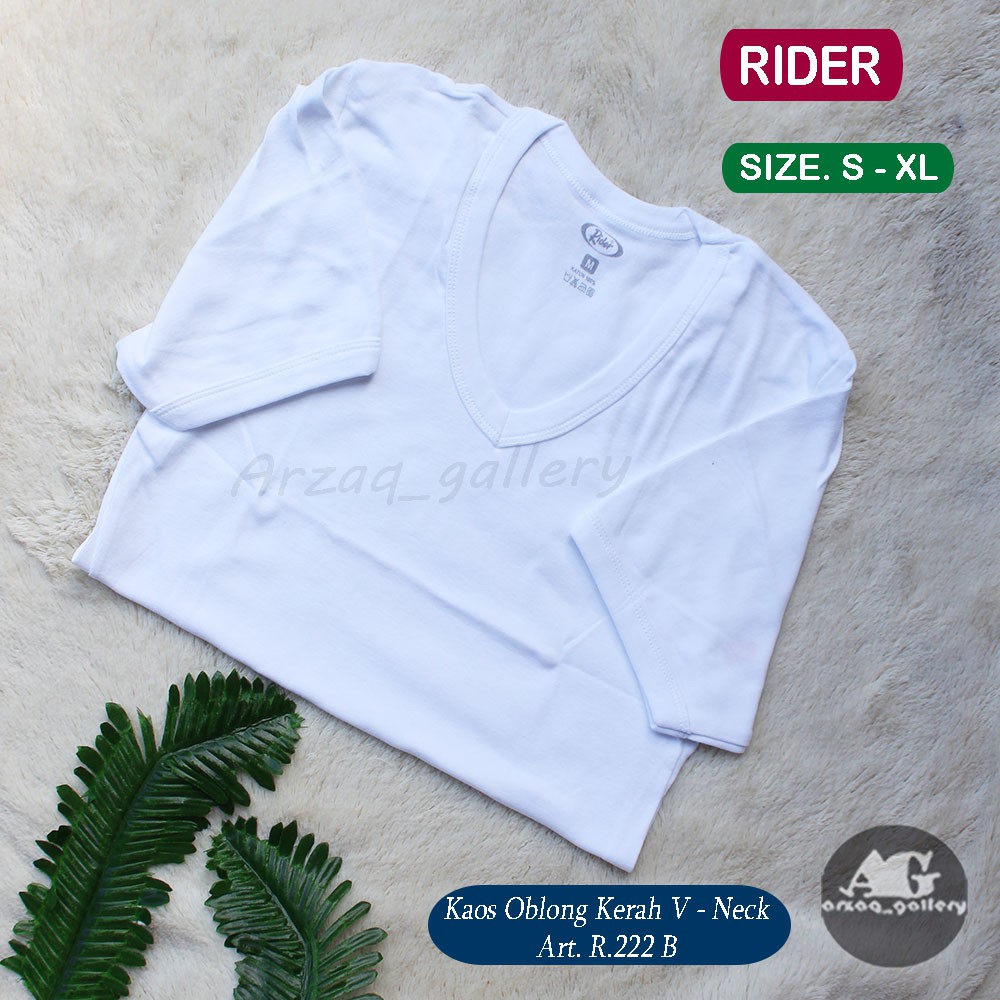 Oblong Rider V-Neck PUTIH / HITAM | Kaos Oblong Pria Rider R.222B  V-Neck Pria Putih | Kaos | Oblong