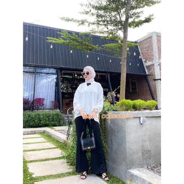 HEVA BLOUSE WANITA BAHAN RAYON CRINKLE TERBARU//SAKURA VNECK SHIRT BLOUSE OVERSIZE-Broken white