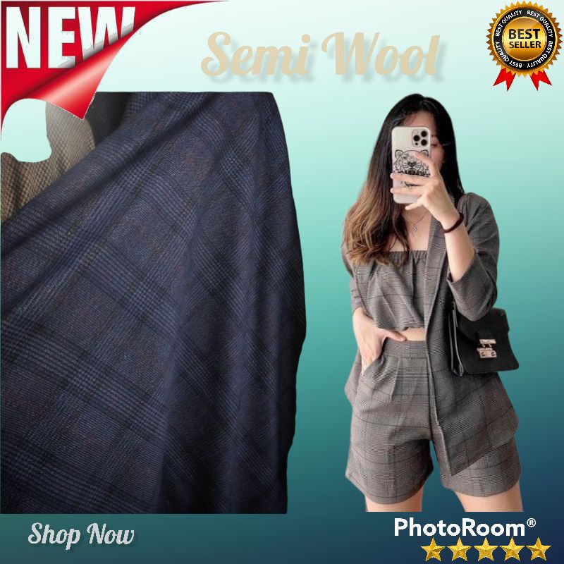 Kain Semi Wool Motif Kotak. Bahan Wool Halus. Semi Wool Blazer Motif Kotak