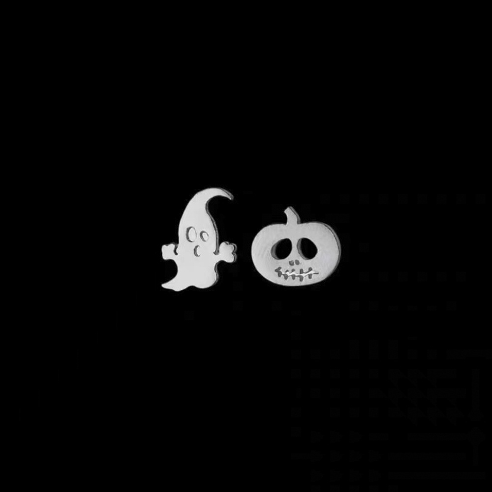 Anting stud mini Desain Hantu Labu halloween Bahan 925 Silver Untuk Wanita