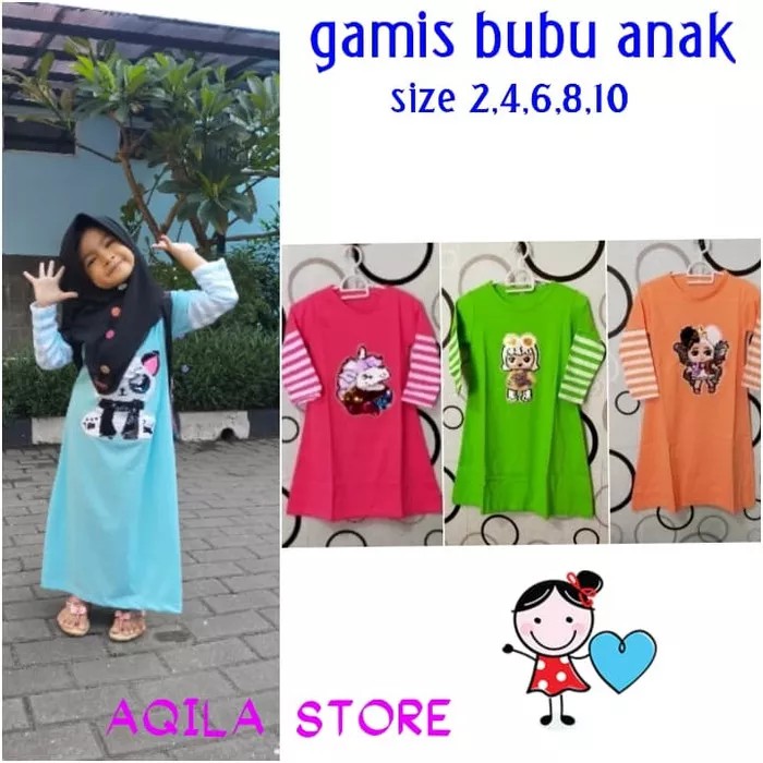 gamis bubu anak/gamis kaos anak/baju muslim anak perempuan 4-8 tahun - Size 2, Pilih Warna
