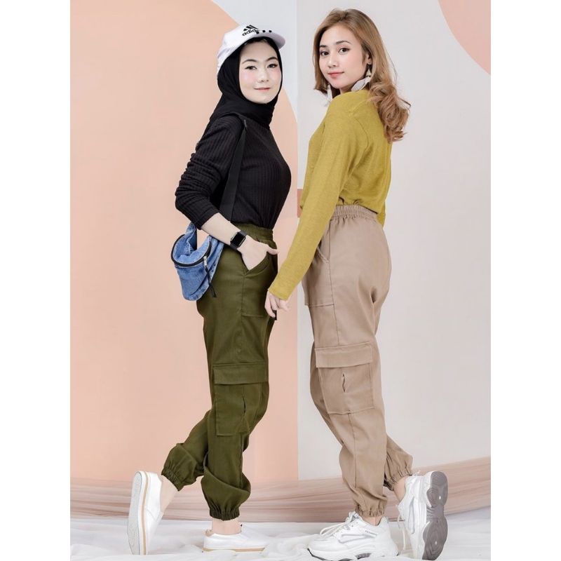 Celana Joger Wanita Cargo Pants American Drill Variasi Tali