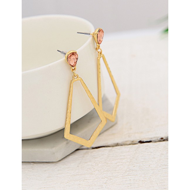 LRC Anting Tusuk Fashion Gold Alloy Leaf-shaped Diamond Pierced Earrings F47036