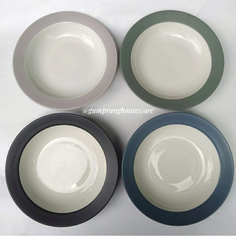 Piring pasta keramik hitam biru tosca abu-abu plate piring sop noritake colorful