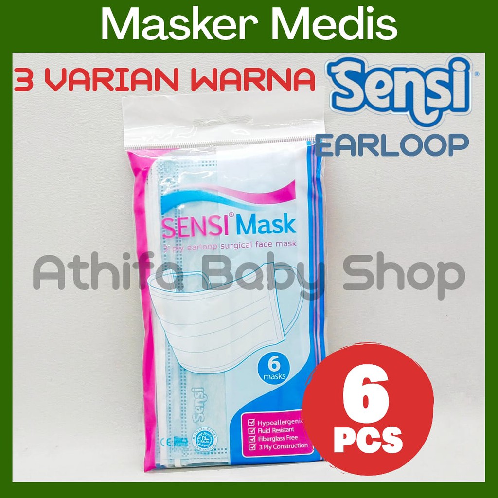 Masker Sensi Earloop 3ply Sachet Isi 6pcs - Masker Sensi - Surgical Face Mask 6 PCS - Masker Medis